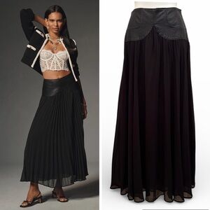 Anthropologie Maxi Chiffon Skirt Faux Leather Yoke Women’s 4